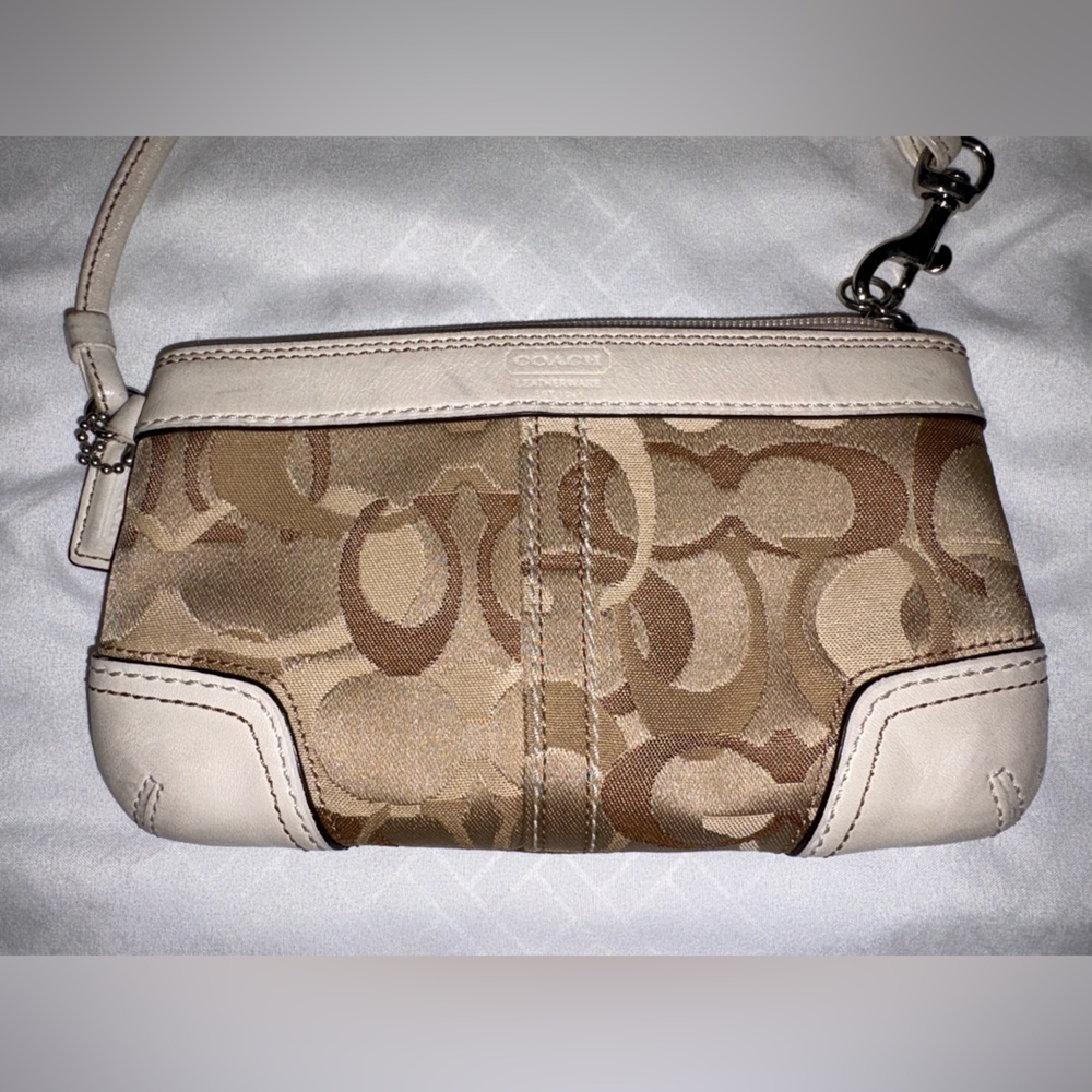 Coach Tan and Cream Signature Wristlet
